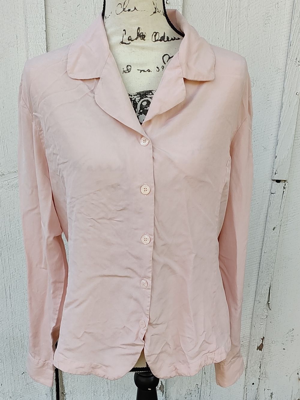 Anna And Frank Pale Pink 100% Silk Vtg 80s 90s Button-Down Shirt